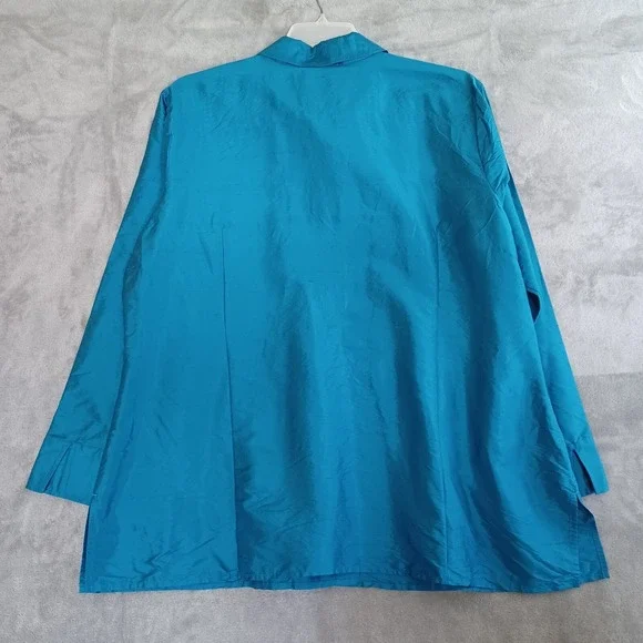 Chicos Sz 4 / 20 Shirt Taffeta Silk Button Down Blue Collared Sheen Evening - Picture 2 of 9